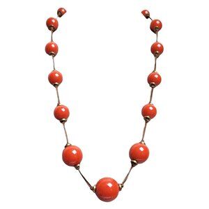 Les Bernard Brick Red Lucite Graduated Knotted Cord, Brass Spacer Bead Necklace